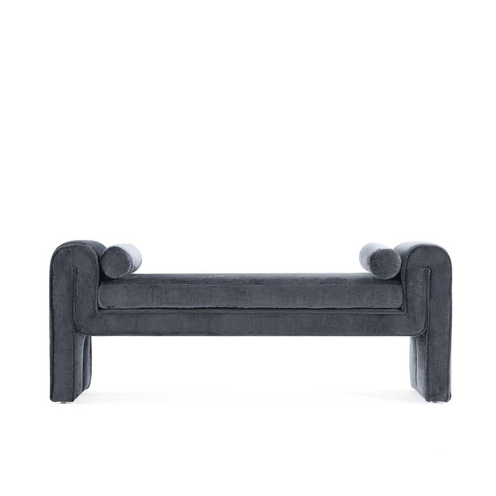 Manhattan Comfort - Concord Chenille Bench with Wood with Fabric Upholstery Legs in Black - BE001-BK veiw 1