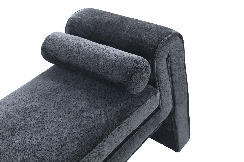 Manhattan Comfort - Concord Chenille Bench with Wood with Fabric Upholstery Legs in Black - BE001-BK veiw 4