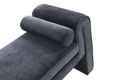 Manhattan Comfort - Concord Chenille Bench with Wood with Fabric Upholstery Legs in Black - BE001-BK veiw 4