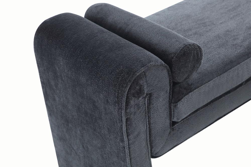Manhattan Comfort - Concord Chenille Bench with Wood with Fabric Upholstery Legs in Black - BE001-BK veiw 5