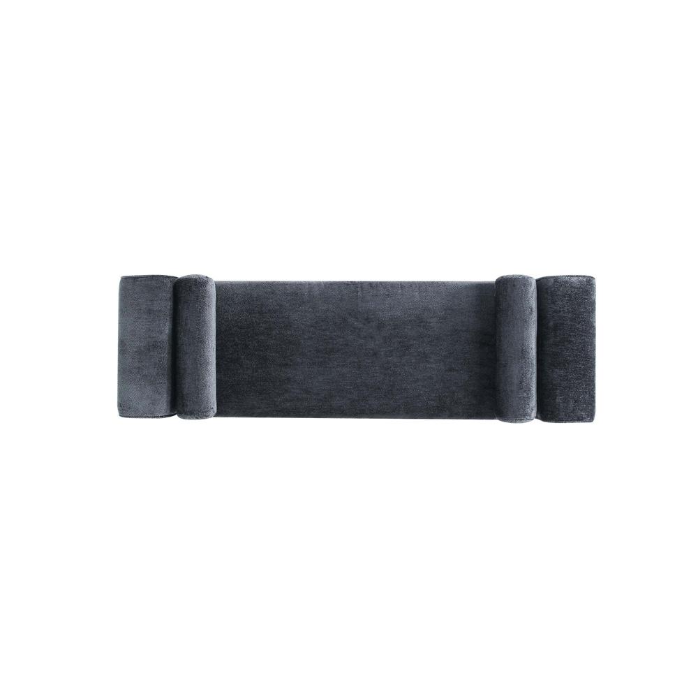 Manhattan Comfort - Concord Chenille Bench with Wood with Fabric Upholstery Legs in Black - BE001-BK veiw 6