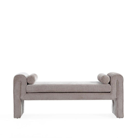 Manhattan Comfort - Concord Chenille Bench with Wood with Fabric Upholstery Legs in Dove - BE001-DO veiw 1
