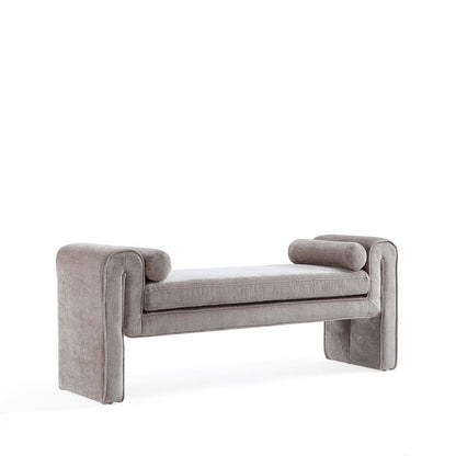 Manhattan Comfort - Concord Chenille Bench with Wood with Fabric Upholstery Legs in Dove - BE001-DO veiw 2
