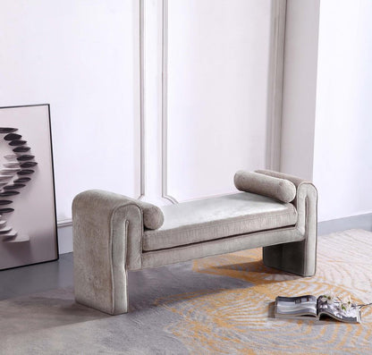 Manhattan Comfort - Concord Chenille Bench with Wood with Fabric Upholstery Legs in Dove - BE001-DO veiw 8