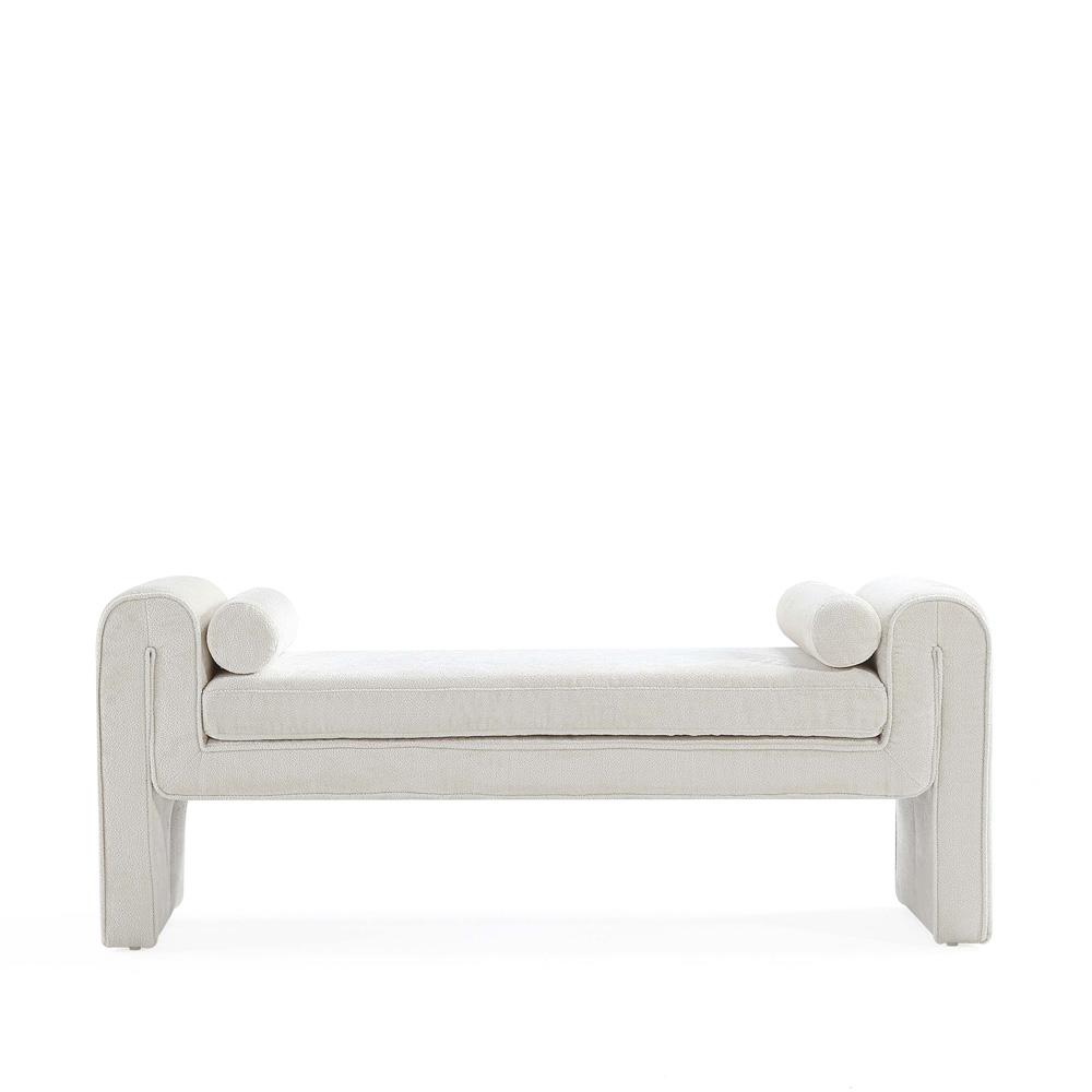 Manhattan Comfort - Concord Chenille Bench with Wood with Fabric Upholstery Legs in Ivory - BE001-IV veiw 1