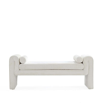 Manhattan Comfort - Concord Chenille Bench with Wood with Fabric Upholstery Legs in Ivory - BE001-IV veiw 1