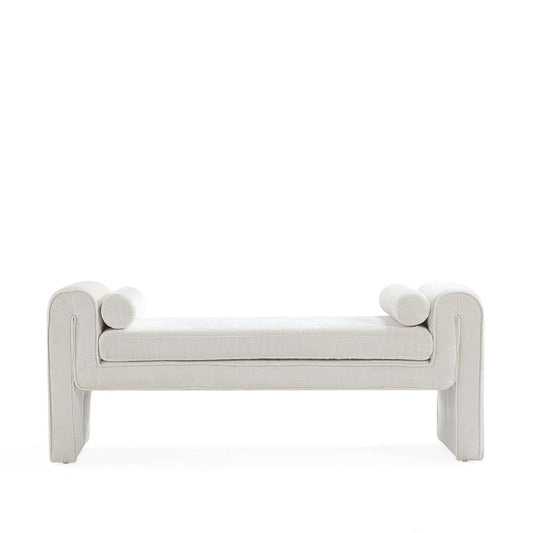 Manhattan Comfort - Concord Chenille Bench with Wood with Fabric Upholstery Legs in Ivory - BE001-IV veiw 1