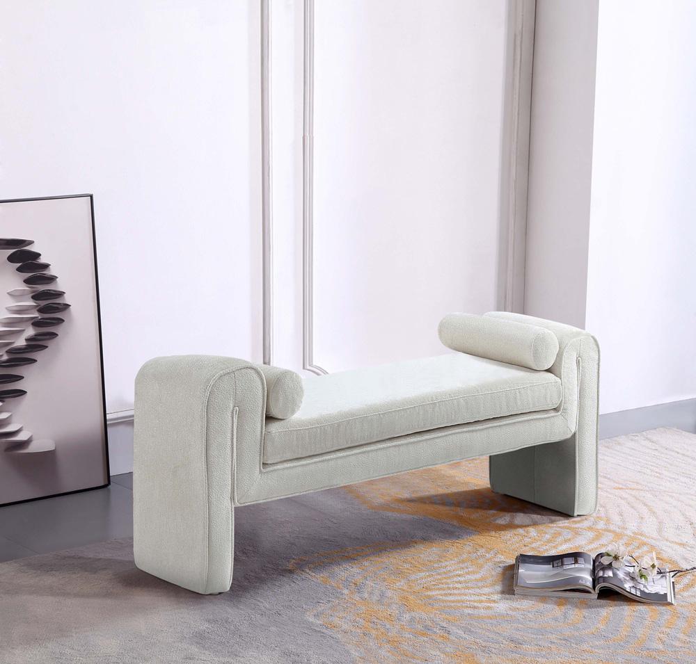 Manhattan Comfort - Concord Chenille Bench with Wood with Fabric Upholstery Legs in Ivory - BE001-IV veiw 7