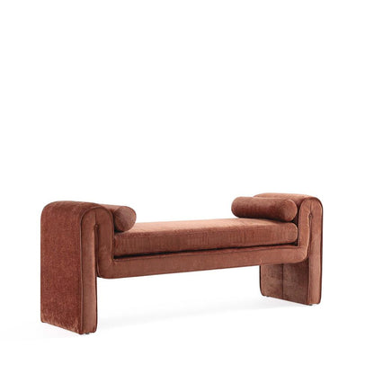 Manhattan Comfort - Concord Chenille Bench with Wood with Fabric Upholstery Legs in Terracotta - BE001-TR veiw 2