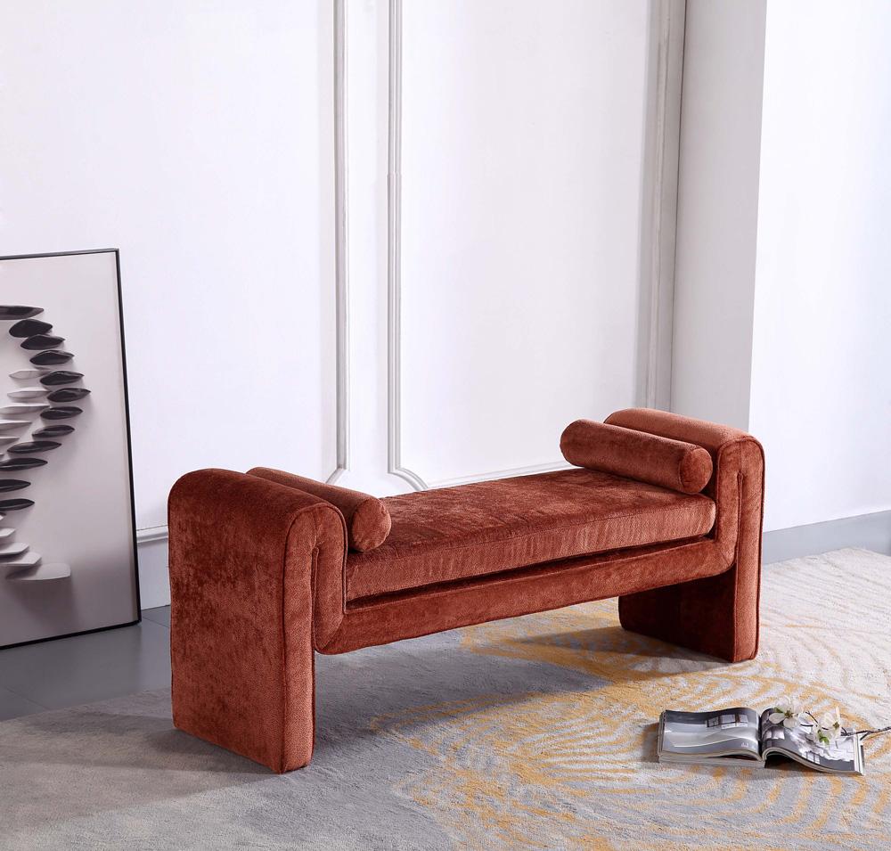 Manhattan Comfort - Concord Chenille Bench with Wood with Fabric Upholstery Legs in Terracotta - BE001-TR veiw 7