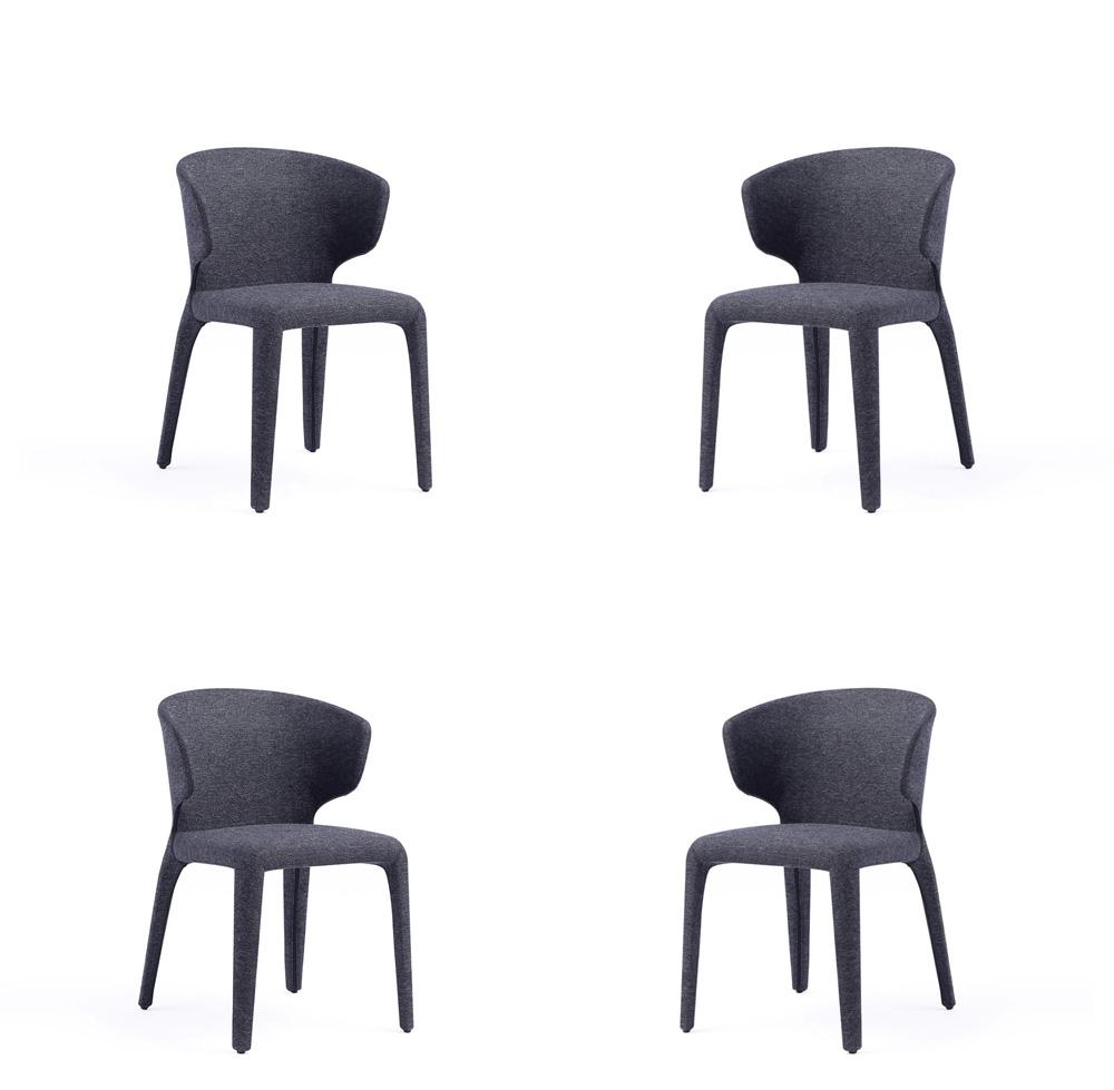 Manhattan Comfort - Conrad Woven Tweed Dining Chair with Metal Legs in Black - Set of 4 - 2-DC031-WBK veiw 1