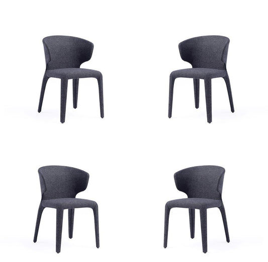 Manhattan Comfort - Conrad Woven Tweed Dining Chair with Metal Legs in Black - Set of 4 - 2-DC031-WBK veiw 1