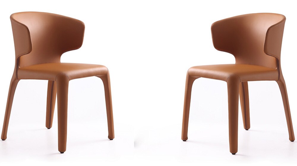 Manhattan Comfort - Conrad Faux Leather Dining Chairs with Metal Legs in Saddle - Set of 2 - DC031-SA veiw 1