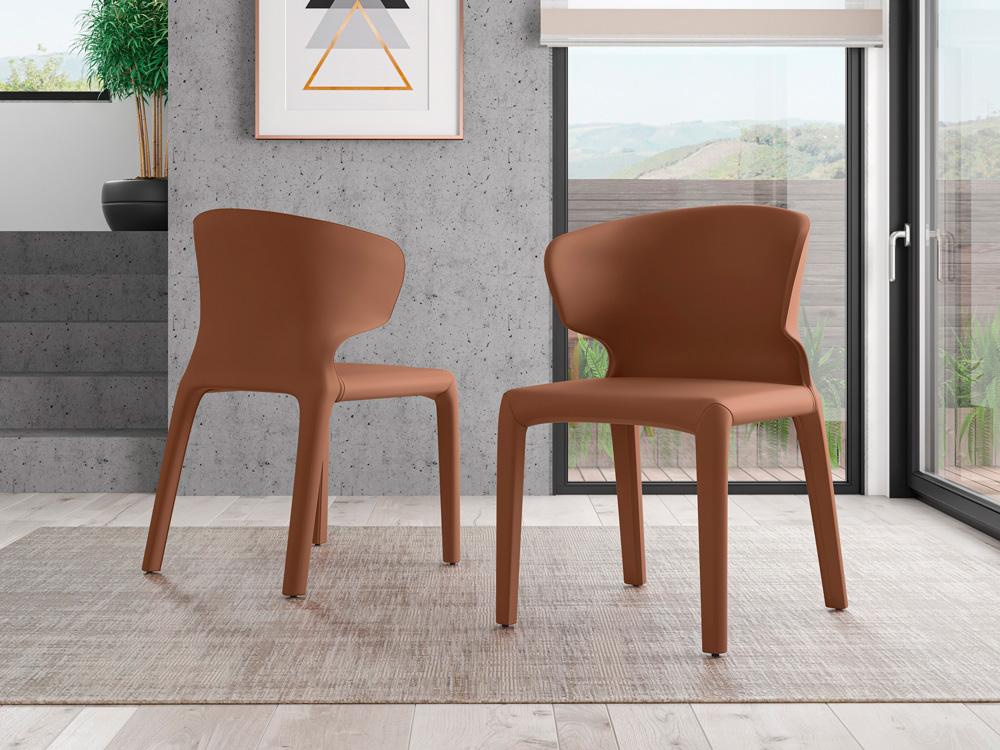 Manhattan Comfort - Conrad Faux Leather Dining Chairs with Metal Legs in Saddle - Set of 2 - DC031-SA veiw 9