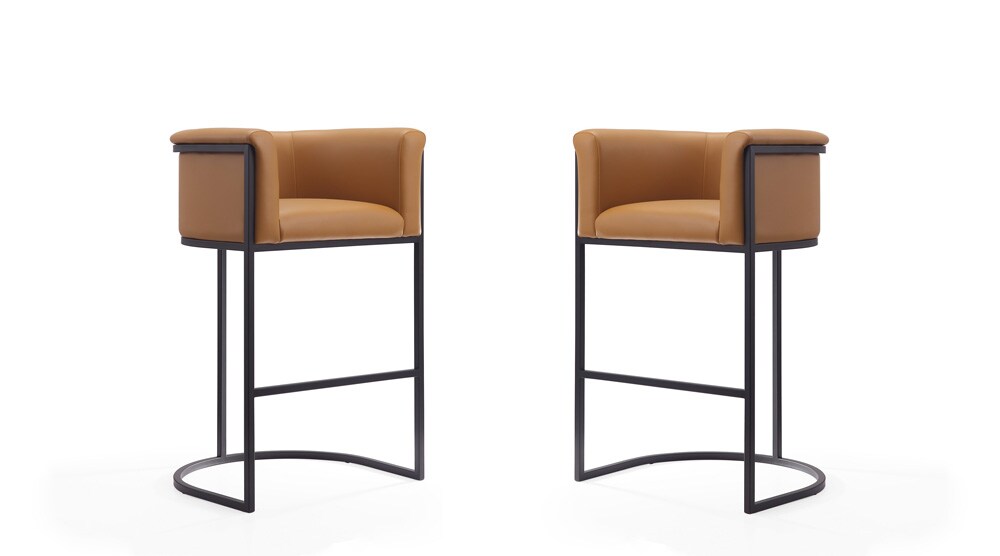 Manhattan Comfort - Cosmopolitan Faux Leather Bar Stool with Metal Legs in Camel and Black - Set of 2 - 2-BS015-CL veiw 1