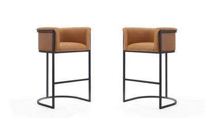 Manhattan Comfort - Cosmopolitan Faux Leather Bar Stool with Metal Legs in Camel and Black - Set of 2 - 2-BS015-CL veiw 1