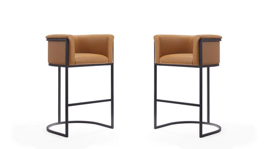 Manhattan Comfort - Cosmopolitan Faux Leather Bar Stool with Metal Legs in Camel and Black - Set of 2 - 2-BS015-CL veiw 1