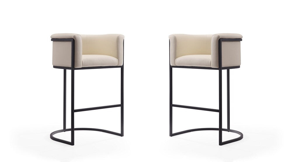 Manhattan Comfort - Cosmopolitan Faux Leather Bar Stool with Metal Legs in Cream and Black - Set of 2 - 2-BS015-CR veiw 1