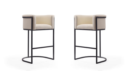 Manhattan Comfort - Cosmopolitan Faux Leather Bar Stool with Metal Legs in Cream and Black - Set of 2 - 2-BS015-CR veiw 1