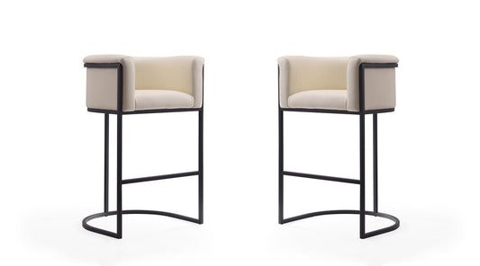 Manhattan Comfort - Cosmopolitan Faux Leather Bar Stool with Metal Legs in Cream and Black - Set of 2 - 2-BS015-CR veiw 1