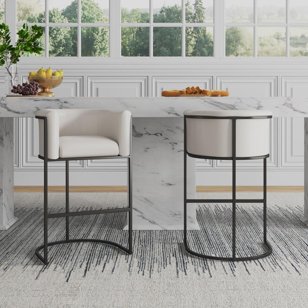 Manhattan Comfort - Cosmopolitan Faux Leather Bar Stool with Metal Legs in Cream and Black - Set of 2 - 2-BS015-CR veiw 7