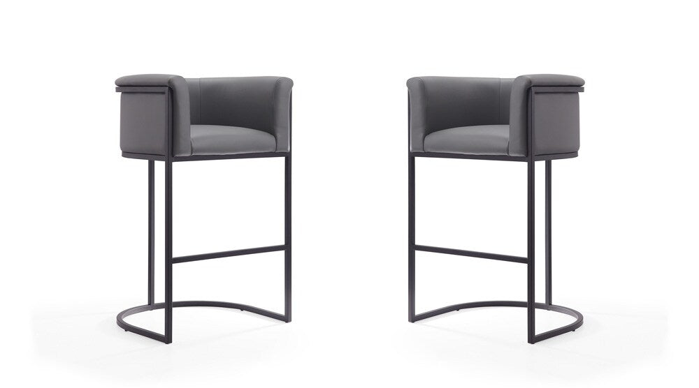 Manhattan Comfort - Cosmopolitan Faux Leather Bar Stool with Metal Legs in Grey and Black - Set of 2 - 2-BS015-GY veiw 1