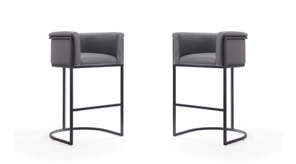 Manhattan Comfort - Cosmopolitan Faux Leather Bar Stool with Metal Legs in Grey and Black - Set of 2 - 2-BS015-GY veiw 1