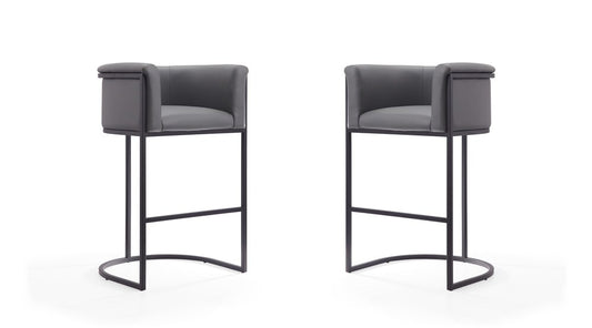 Manhattan Comfort - Cosmopolitan Faux Leather Bar Stool with Metal Legs in Grey and Black - Set of 2 - 2-BS015-GY veiw 1