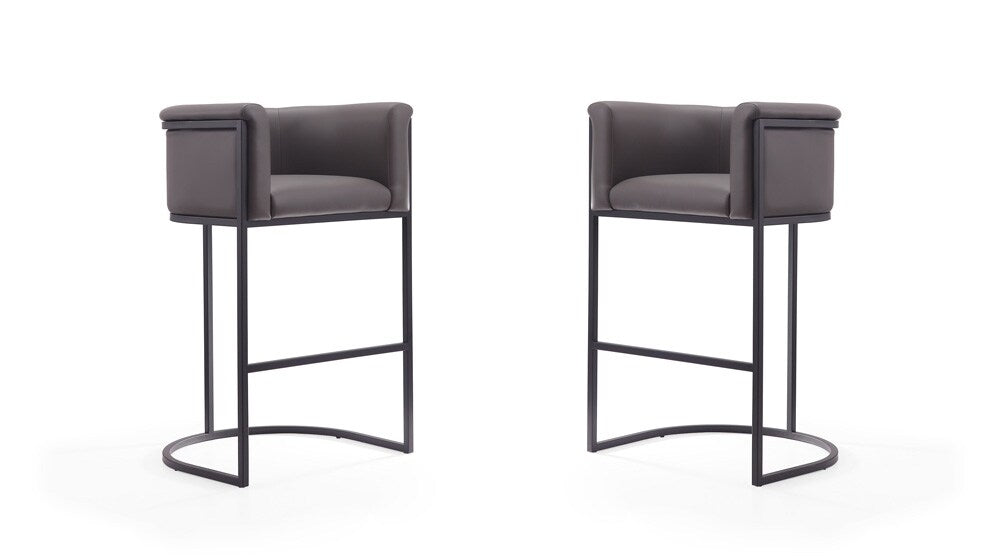 Manhattan Comfort - Cosmopolitan Faux Leather Bar Stool with Metal Legs in Pebble and Black - Set of 2 - 2-BS015-PE veiw 1