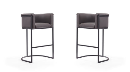 Manhattan Comfort - Cosmopolitan Faux Leather Bar Stool with Metal Legs in Pebble and Black - Set of 2 - 2-BS015-PE veiw 1