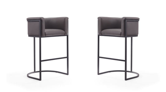 Manhattan Comfort - Cosmopolitan Faux Leather Bar Stool with Metal Legs in Pebble and Black - Set of 2 - 2-BS015-PE veiw 1