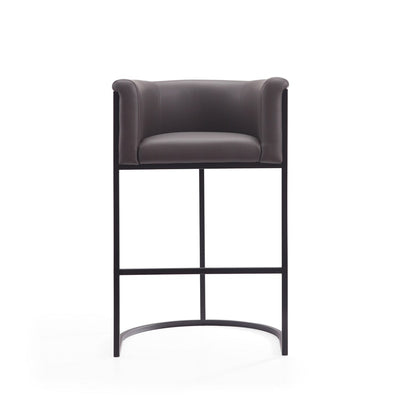 Manhattan Comfort - Cosmopolitan Faux Leather Bar Stool with Metal Legs in Pebble and Black - Set of 2 - 2-BS015-PE veiw 2