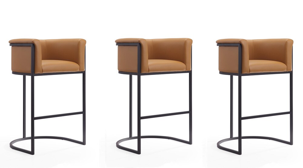 Manhattan Comfort - Cosmopolitan Faux Leather Bar Stool with Metal Legs in Camel and Black - Set of 3 - 3-BS015-CL veiw 1