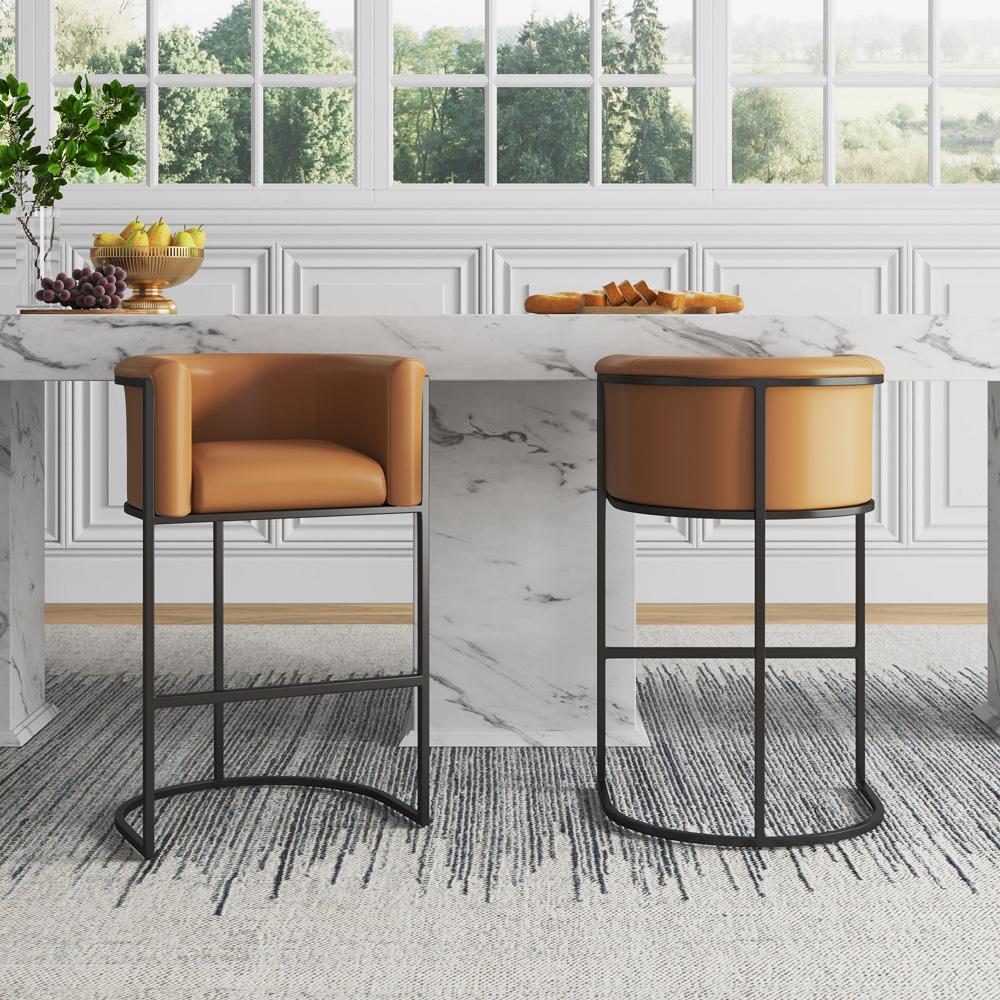 Manhattan Comfort - Cosmopolitan Faux Leather Bar Stool with Metal Legs in Camel and Black - Set of 3 - 3-BS015-CL veiw 7