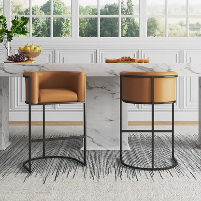 Manhattan Comfort - Cosmopolitan Faux Leather Bar Stool with Metal Legs in Camel and Black - Set of 3 - 3-BS015-CL veiw 7