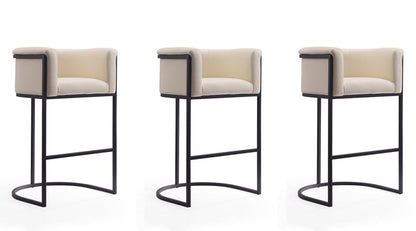 Manhattan Comfort - Cosmopolitan Faux Leather Bar Stool with Metal Legs in Cream and Black - Set of 3 - 3-BS015-CR veiw 1