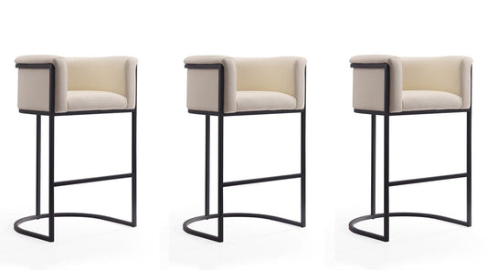 Manhattan Comfort - Cosmopolitan Faux Leather Bar Stool with Metal Legs in Cream and Black - Set of 3 - 3-BS015-CR veiw 1