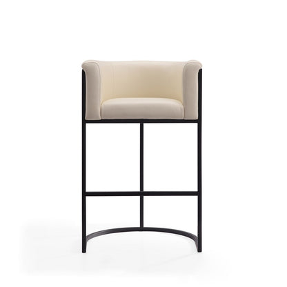 Manhattan Comfort - Cosmopolitan Faux Leather Bar Stool with Metal Legs in Cream and Black - Set of 3 - 3-BS015-CR veiw 2