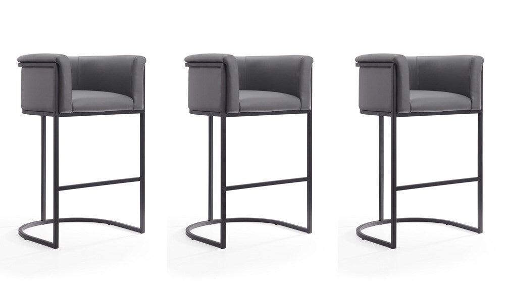 Manhattan Comfort - Cosmopolitan Faux Leather Bar Stool with Metal Legs in Grey and Black - Set of 3 - 3-BS015-GY veiw 1