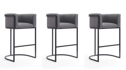 Manhattan Comfort - Cosmopolitan Faux Leather Bar Stool with Metal Legs in Grey and Black - Set of 3 - 3-BS015-GY veiw 1