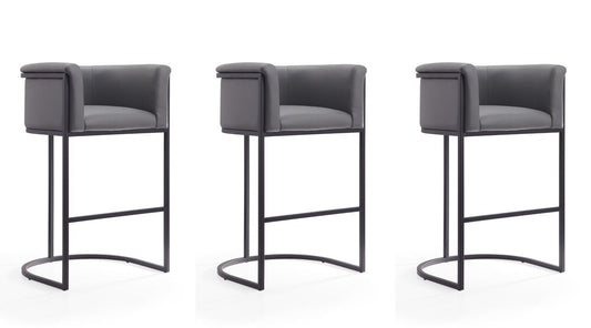 Manhattan Comfort - Cosmopolitan Faux Leather Bar Stool with Metal Legs in Grey and Black - Set of 3 - 3-BS015-GY veiw 1