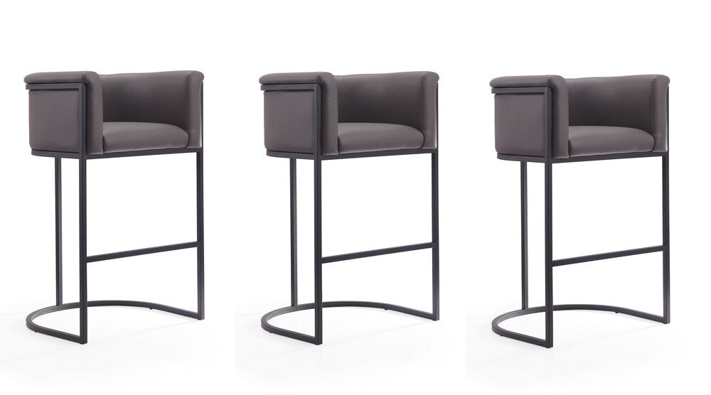 Manhattan Comfort - Cosmopolitan Faux Leather Bar Stool with Metal Legs in Pebble and Black - Set of 3 - 3-BS015-PE veiw 1