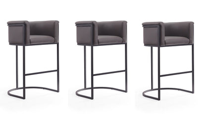 Manhattan Comfort - Cosmopolitan Faux Leather Bar Stool with Metal Legs in Pebble and Black - Set of 3 - 3-BS015-PE veiw 1