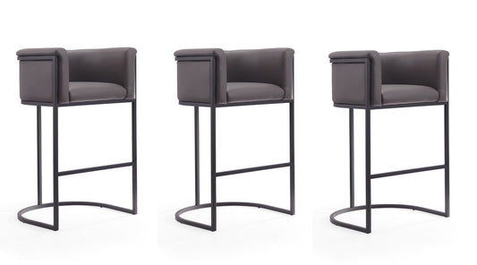 Manhattan Comfort - Cosmopolitan Faux Leather Bar Stool with Metal Legs in Pebble and Black - Set of 3 - 3-BS015-PE veiw 1