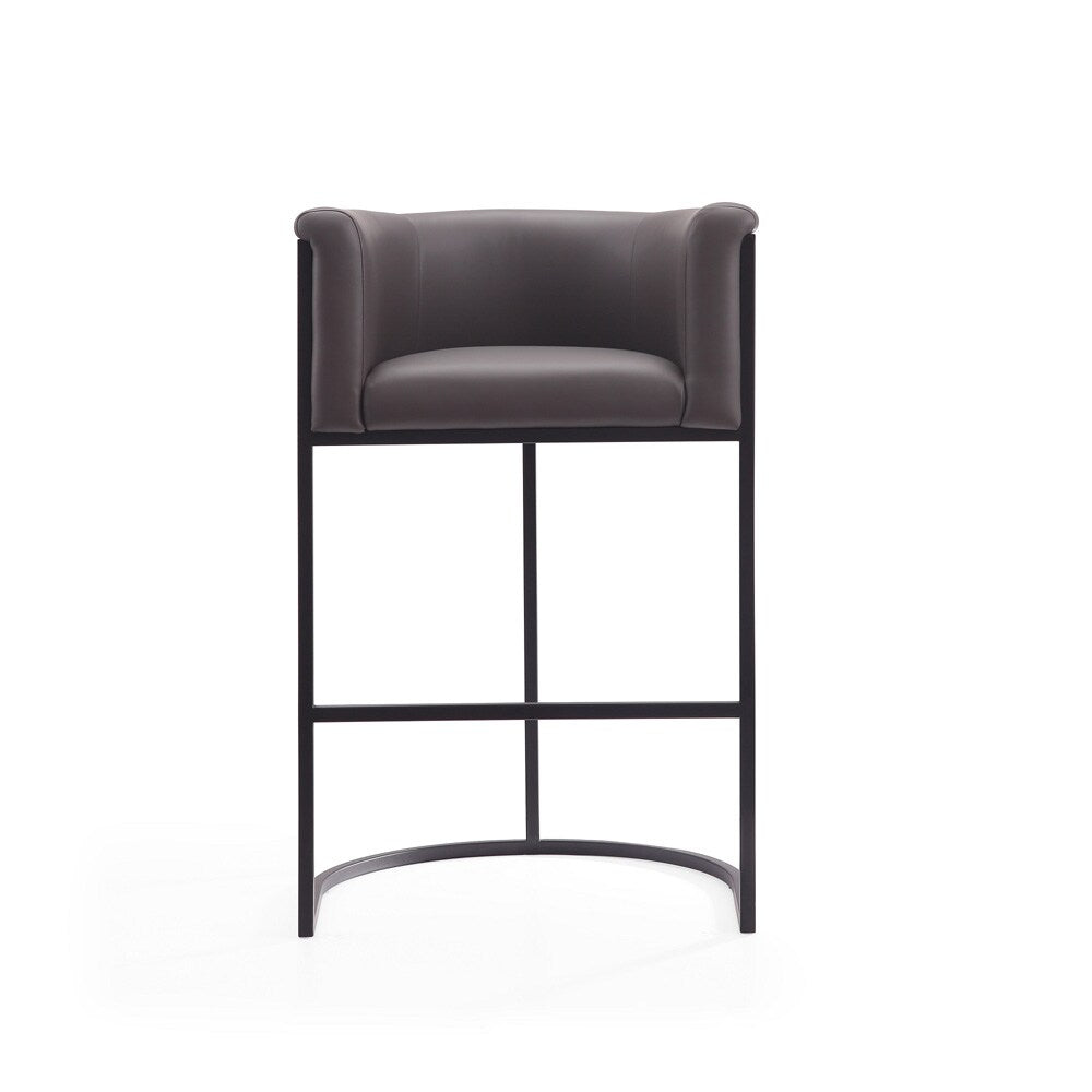 Manhattan Comfort - Cosmopolitan Faux Leather Bar Stool with Metal Legs in Pebble and Black - Set of 3 - 3-BS015-PE veiw 2
