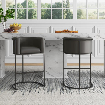 Manhattan Comfort - Cosmopolitan Faux Leather Bar Stool with Metal Legs in Pebble and Black - Set of 3 - 3-BS015-PE veiw 7