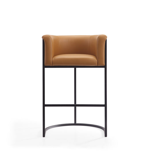 Manhattan Comfort - Cosmopolitan Faux Leather Bar Stool with Metal Legs in Camel and Black - BS015-CL veiw 2
