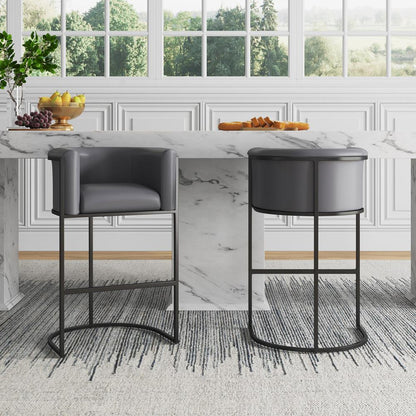 Manhattan Comfort - Cosmopolitan Faux Leather Bar Stool with Metal Legs in Grey and Black - BS015-GY veiw 6
