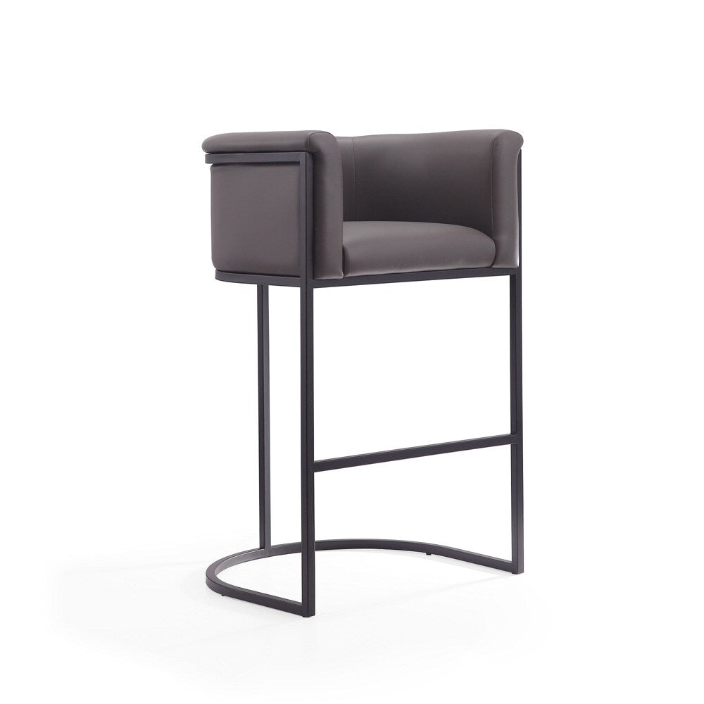 Manhattan Comfort - Cosmopolitan Faux Leather Bar Stool with Metal Legs in Pebble and Black - BS015-PE veiw 1