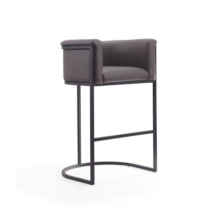 Manhattan Comfort - Cosmopolitan Faux Leather Bar Stool with Metal Legs in Pebble and Black - BS015-PE veiw 1
